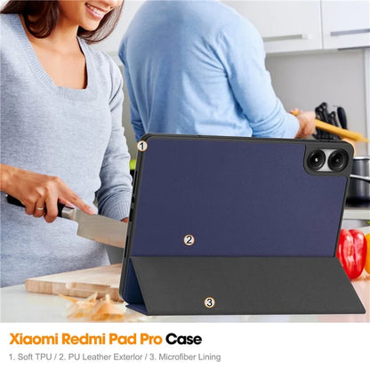 For Xiaomi Redmi Pad Pro / Redmi Pad Pro 5G / Poco Pad Tablet Case Tri-Fold Stand Shock-Absorbent Leather Cover with Pen Slot
