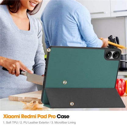 For Xiaomi Redmi Pad Pro / Redmi Pad Pro 5G / Poco Pad Tablet Case Tri-Fold Stand Shock-Absorbent Leather Cover with Pen Slot