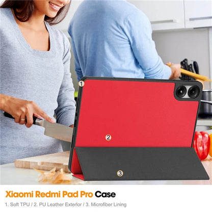 For Xiaomi Redmi Pad Pro / Redmi Pad Pro 5G / Poco Pad Tablet Case Tri-Fold Stand Shock-Absorbent Leather Cover with Pen Slot