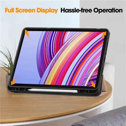 For Xiaomi Redmi Pad Pro / Redmi Pad Pro 5G / Poco Pad Tablet Case Tri-Fold Stand Shock-Absorbent Leather Cover with Pen Slot