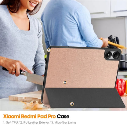 For Xiaomi Redmi Pad Pro / Redmi Pad Pro 5G / Poco Pad Tablet Case Tri-Fold Stand Shock-Absorbent Leather Cover with Pen Slot