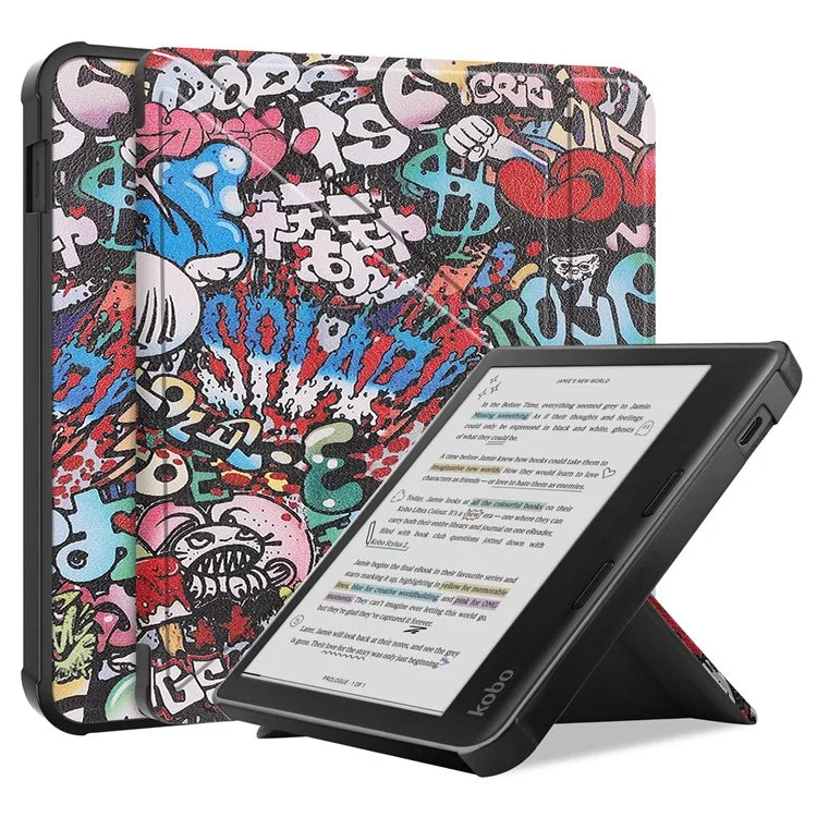 For Kobo Libra Colour Case Pattern Print Leather ebook Reader Cover