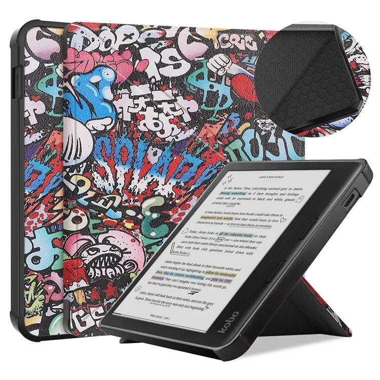 For Kobo Libra Colour Case Pattern Print Leather ebook Reader Cover