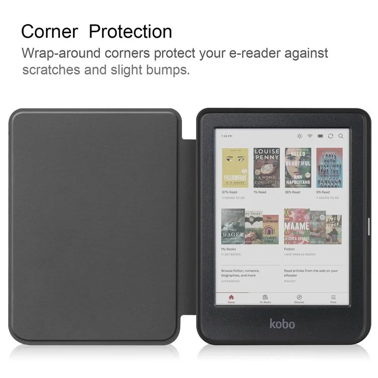 For Kobo Clara Colour PU Leather Sleeve Smart Wake  /  Sleep Cover eReader Protective Case