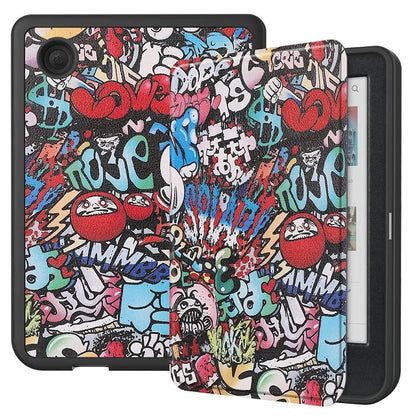 For Kobo Clara Colour Case Pattern Printing PU Leather Folio E-reader Cover with Auto Sleep / Wake Function