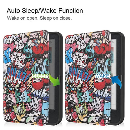 For Kobo Clara Colour Case Pattern Printing PU Leather Folio E-reader Cover with Auto Sleep / Wake Function