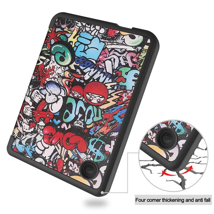 For Kobo Clara Colour Case Pattern Printing PU Leather Folio E-reader Cover with Auto Sleep / Wake Function