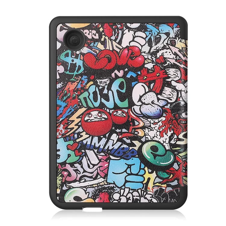 For Kobo Clara Colour Case Pattern Printing PU Leather Folio E-reader Cover with Auto Sleep / Wake Function
