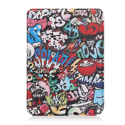 For Kobo Clara Colour Case Pattern Printing PU Leather Folio E-reader Cover with Auto Sleep / Wake Function