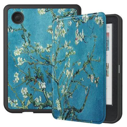 For Kobo Clara Colour Case Pattern Printing PU Leather Folio E-reader Cover with Auto Sleep / Wake Function