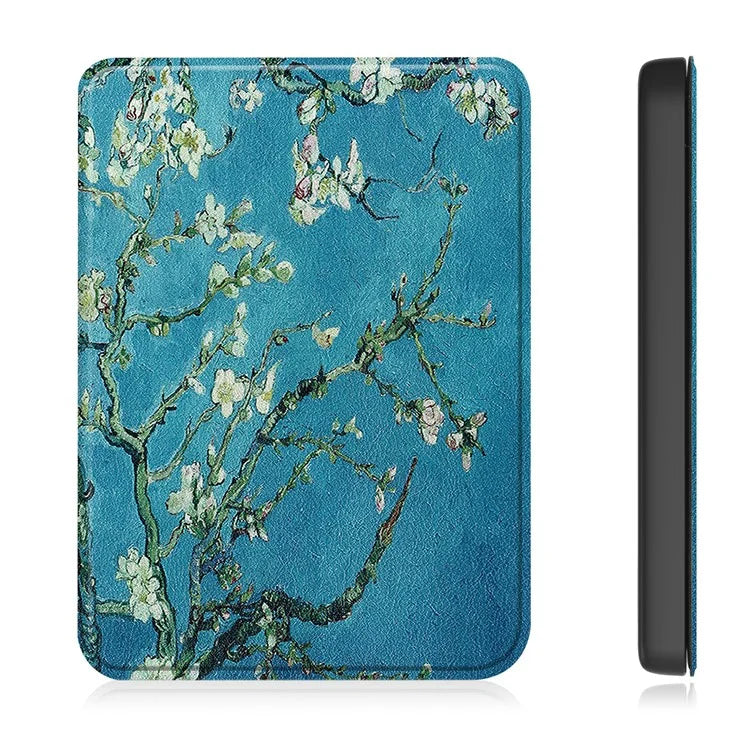 For Kobo Clara Colour Case Pattern Printing PU Leather Folio E-reader Cover with Auto Sleep / Wake Function