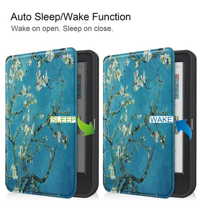 For Kobo Clara Colour Case Pattern Printing PU Leather Folio E-reader Cover with Auto Sleep / Wake Function
