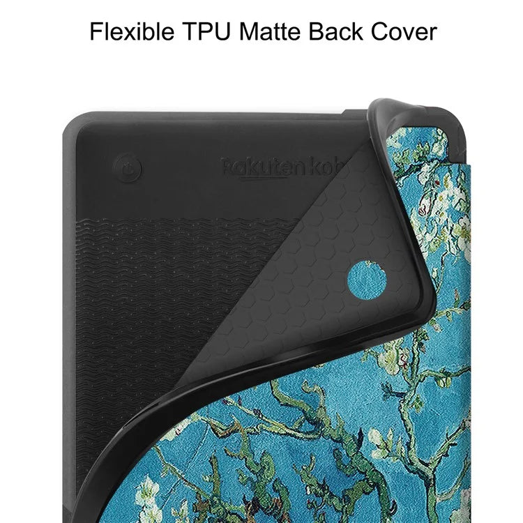 For Kobo Clara Colour Case Pattern Printing PU Leather Folio E-reader Cover with Auto Sleep / Wake Function