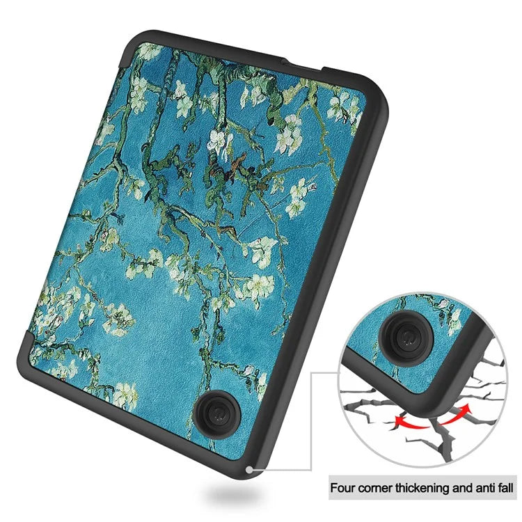 For Kobo Clara Colour Case Pattern Printing PU Leather Folio E-reader Cover with Auto Sleep / Wake Function