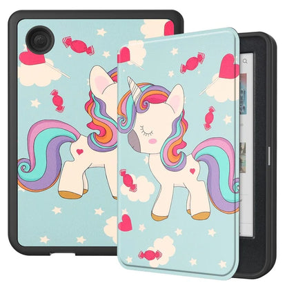 For Kobo Clara Colour Case Pattern Printing PU Leather Folio E-reader Cover with Auto Sleep / Wake Function