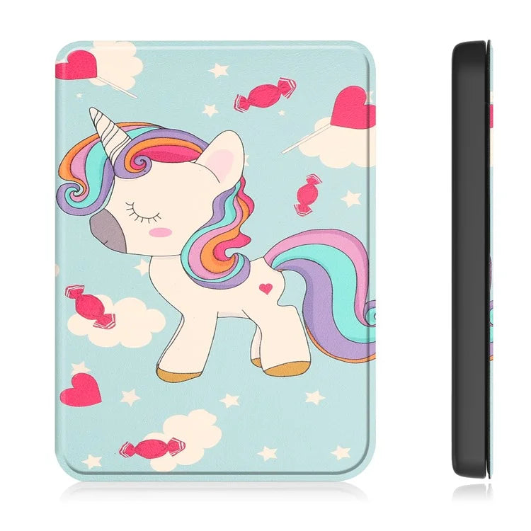 For Kobo Clara Colour Case Pattern Printing PU Leather Folio E-reader Cover with Auto Sleep / Wake Function