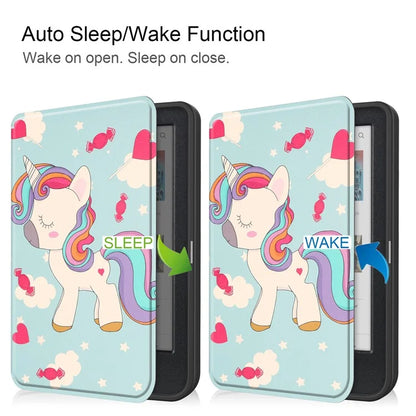 For Kobo Clara Colour Case Pattern Printing PU Leather Folio E-reader Cover with Auto Sleep / Wake Function