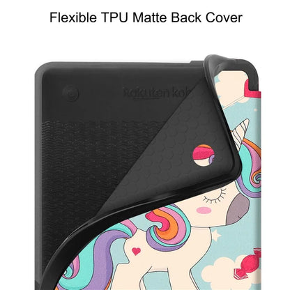 For Kobo Clara Colour Case Pattern Printing PU Leather Folio E-reader Cover with Auto Sleep / Wake Function