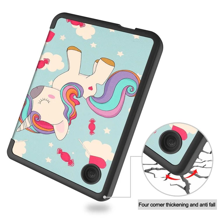 For Kobo Clara Colour Case Pattern Printing PU Leather Folio E-reader Cover with Auto Sleep / Wake Function
