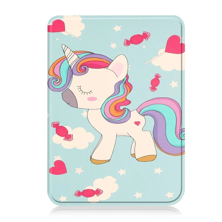 For Kobo Clara Colour Case Pattern Printing PU Leather Folio E-reader Cover with Auto Sleep / Wake Function