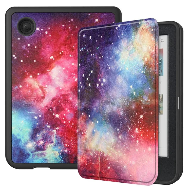 For Kobo Clara Colour Case Pattern Printing PU Leather Folio E-reader Cover with Auto Sleep / Wake Function