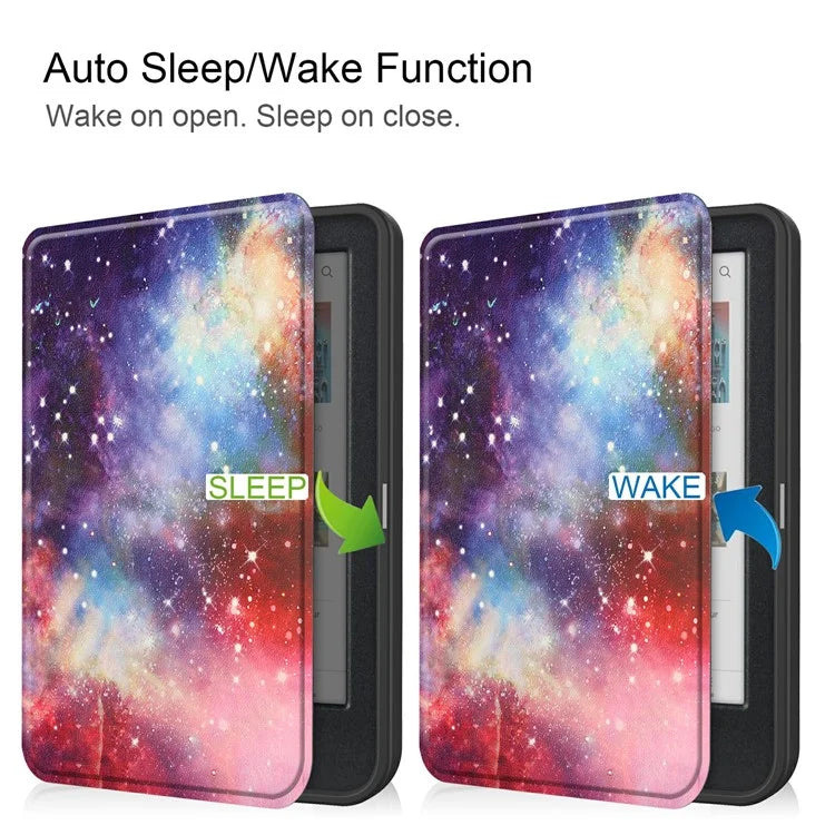 For Kobo Clara Colour Case Pattern Printing PU Leather Folio E-reader Cover with Auto Sleep / Wake Function
