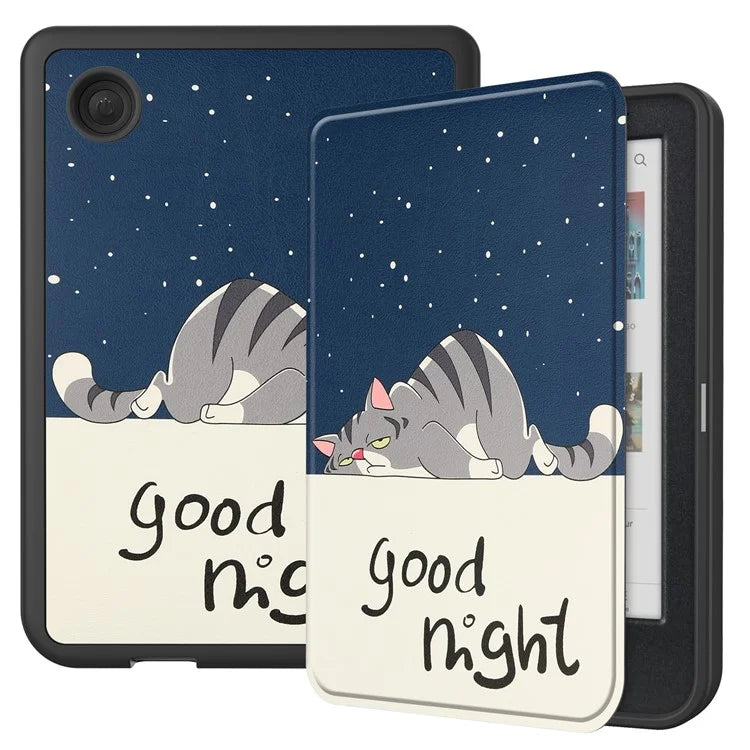 For Kobo Clara Colour Case Pattern Printing PU Leather Folio E-reader Cover with Auto Sleep / Wake Function
