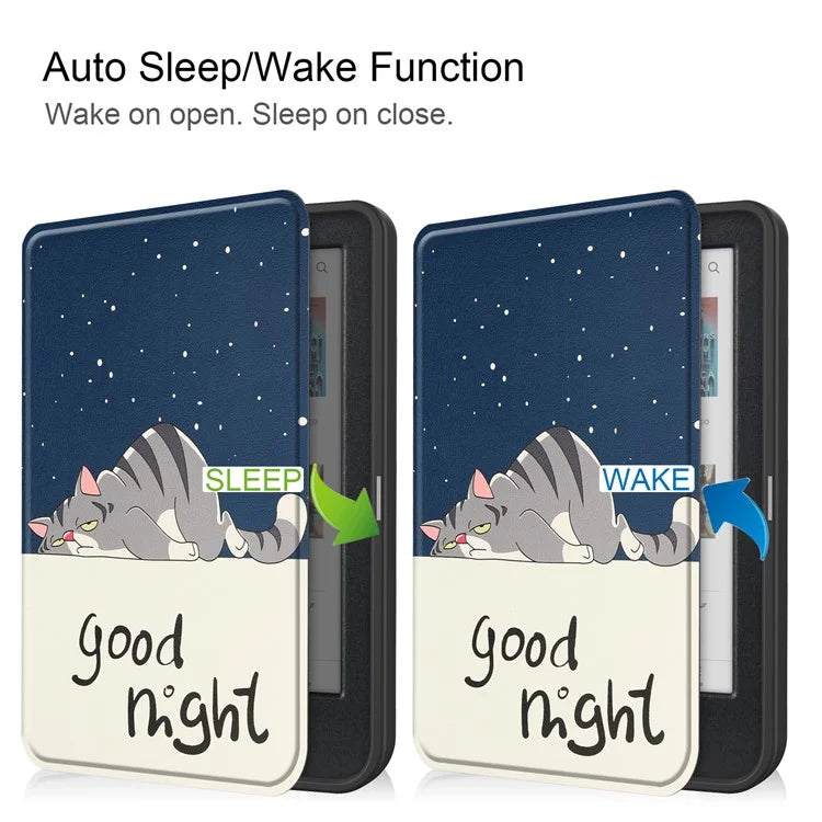 For Kobo Clara Colour Case Pattern Printing PU Leather Folio E-reader Cover with Auto Sleep / Wake Function