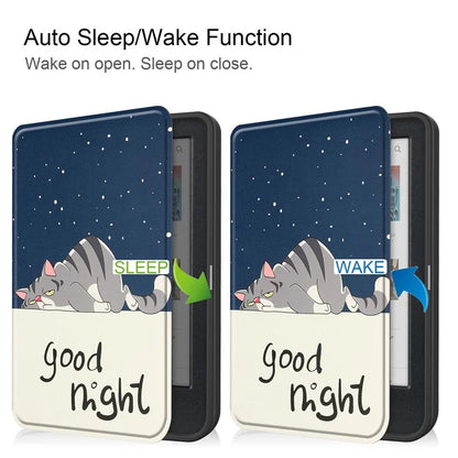 For Kobo Clara Colour Case Pattern Printing PU Leather Folio E-reader Cover with Auto Sleep / Wake Function