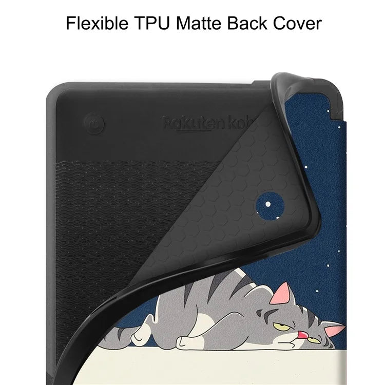 For Kobo Clara Colour Case Pattern Printing PU Leather Folio E-reader Cover with Auto Sleep / Wake Function
