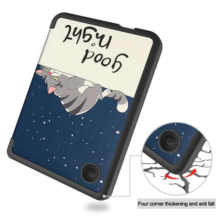 For Kobo Clara Colour Case Pattern Printing PU Leather Folio E-reader Cover with Auto Sleep / Wake Function