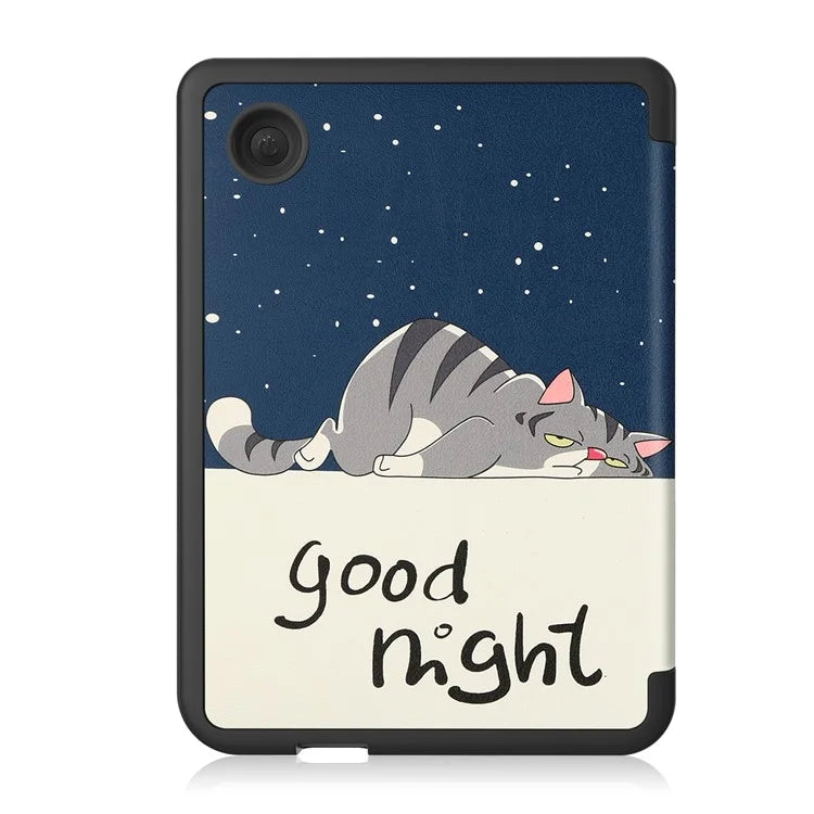 For Kobo Clara Colour Case Pattern Printing PU Leather Folio E-reader Cover with Auto Sleep / Wake Function