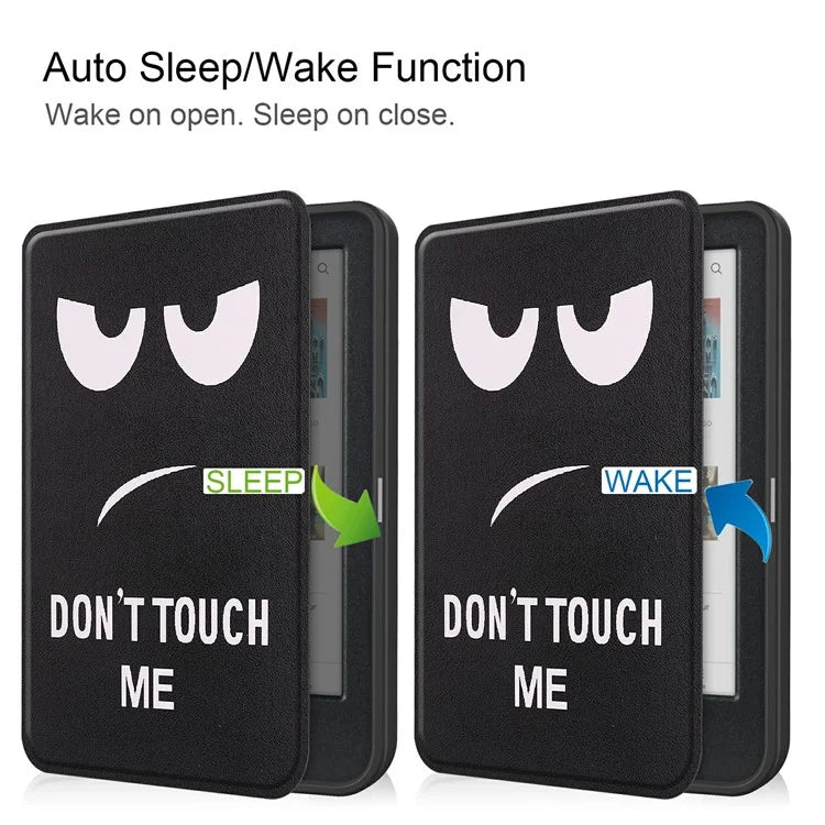For Kobo Clara Colour Case Pattern Printing PU Leather Folio E-reader Cover with Auto Sleep / Wake Function