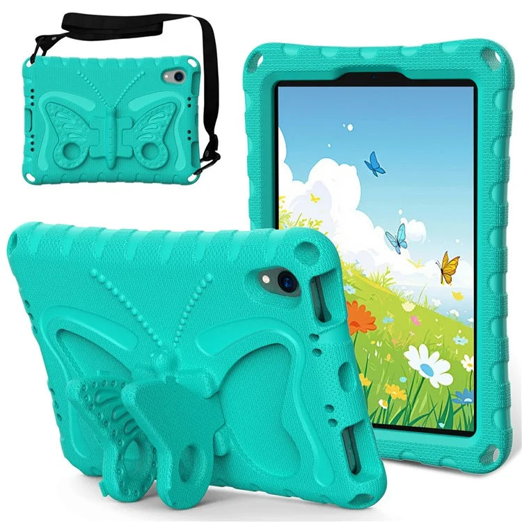 For iPad mini (2021) Case with Shoulder Strap Butterfly Kickstand Tablet EVA Cover