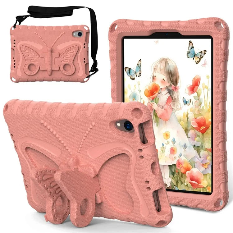 For iPad mini (2021) Case with Shoulder Strap Butterfly Kickstand Tablet EVA Cover