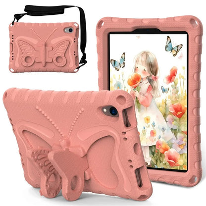 For iPad mini (2021) Case with Shoulder Strap Butterfly Kickstand Tablet EVA Cover