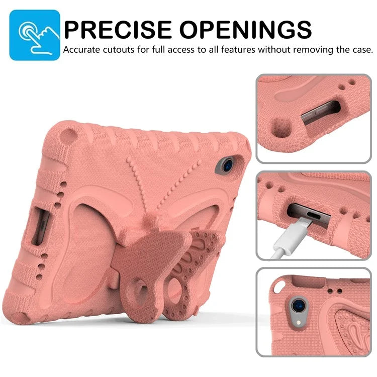 For iPad mini (2021) Case with Shoulder Strap Butterfly Kickstand Tablet EVA Cover