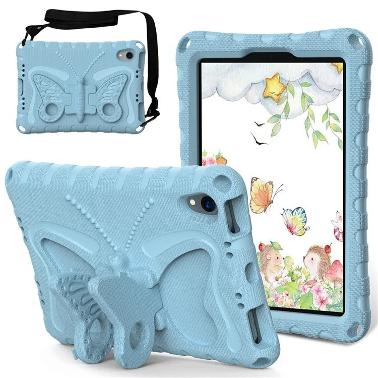 For iPad mini (2021) Case with Shoulder Strap Butterfly Kickstand Tablet EVA Cover
