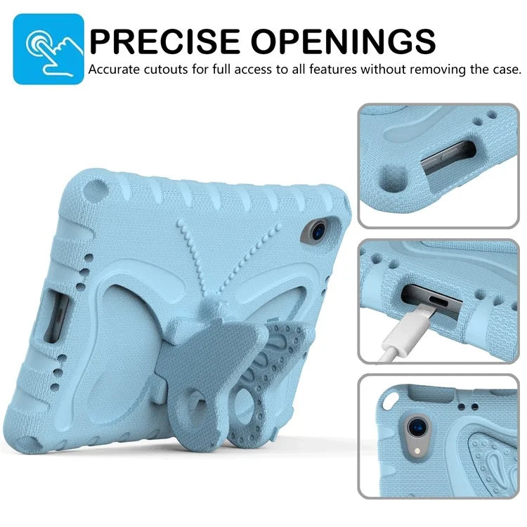For iPad mini (2021) Case with Shoulder Strap Butterfly Kickstand Tablet EVA Cover
