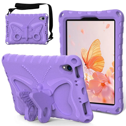 For iPad mini (2021) Case with Shoulder Strap Butterfly Kickstand Tablet EVA Cover