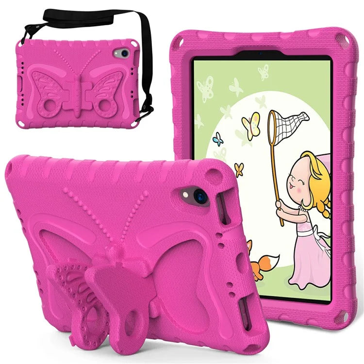 For iPad mini (2021) Case with Shoulder Strap Butterfly Kickstand Tablet EVA Cover