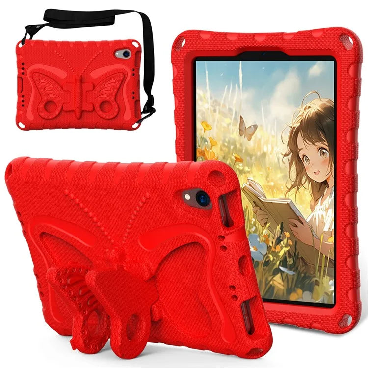For iPad mini (2021) Case with Shoulder Strap Butterfly Kickstand Tablet EVA Cover