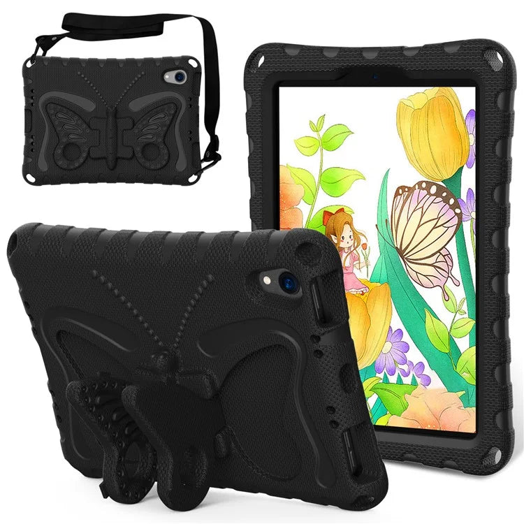 For iPad mini (2021) Case with Shoulder Strap Butterfly Kickstand Tablet EVA Cover