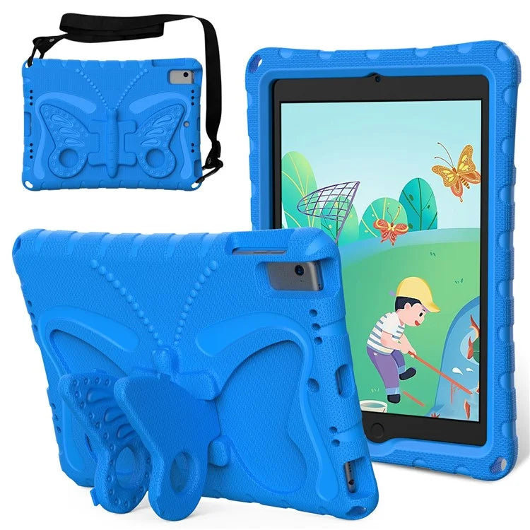 For iPad Air (2013) / Air 2 / iPad 9.7-inch (2017) / (2018) EVA Case Butterfly Kickstand Tablet Cover with Shoulder Strap