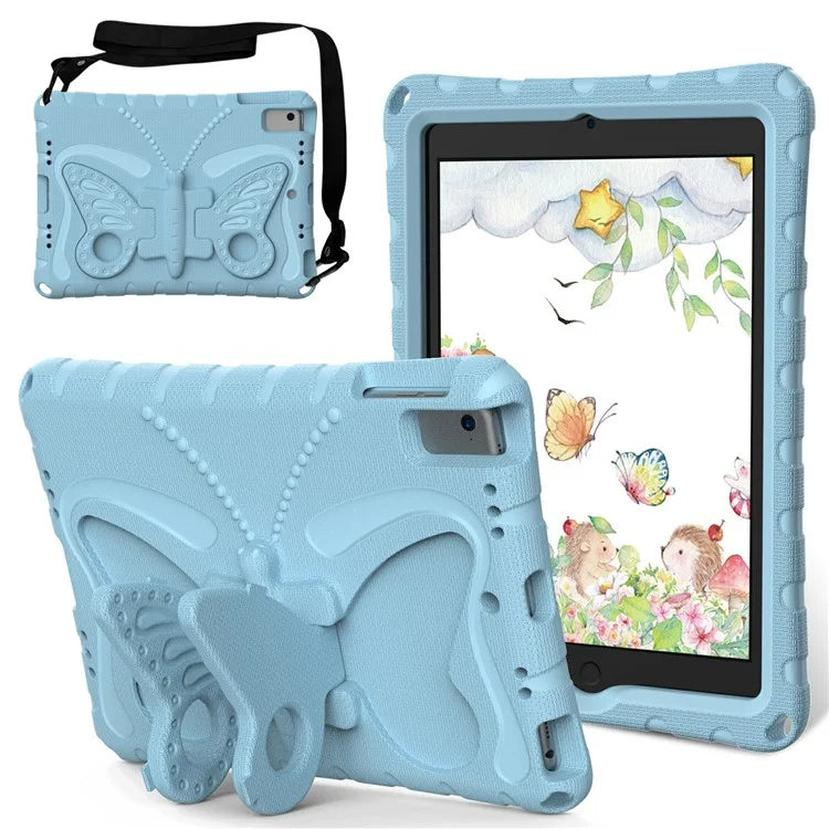 For iPad Air (2013) / Air 2 / iPad 9.7-inch (2017) / (2018) EVA Case Butterfly Kickstand Tablet Cover with Shoulder Strap