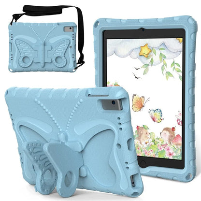 For iPad Air (2013) / Air 2 / iPad 9.7-inch (2017) / (2018) EVA Case Butterfly Kickstand Tablet Cover with Shoulder Strap