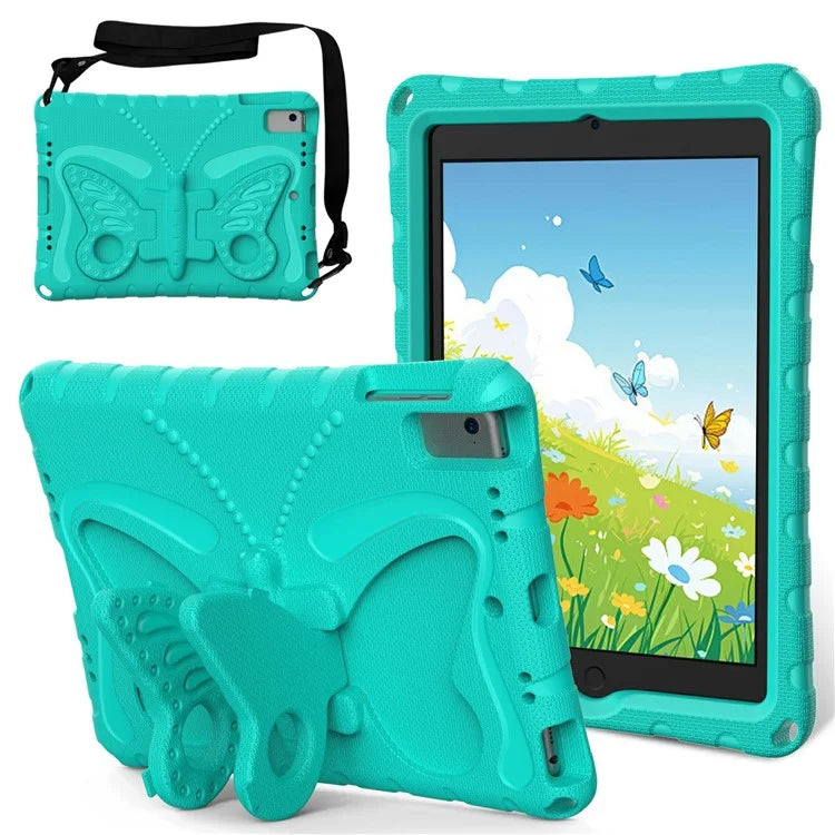 For iPad Air (2013) / Air 2 / iPad 9.7-inch (2017) / (2018) EVA Case Butterfly Kickstand Tablet Cover with Shoulder Strap