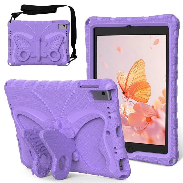For iPad Air (2013) / Air 2 / iPad 9.7-inch (2017) / (2018) EVA Case Butterfly Kickstand Tablet Cover with Shoulder Strap