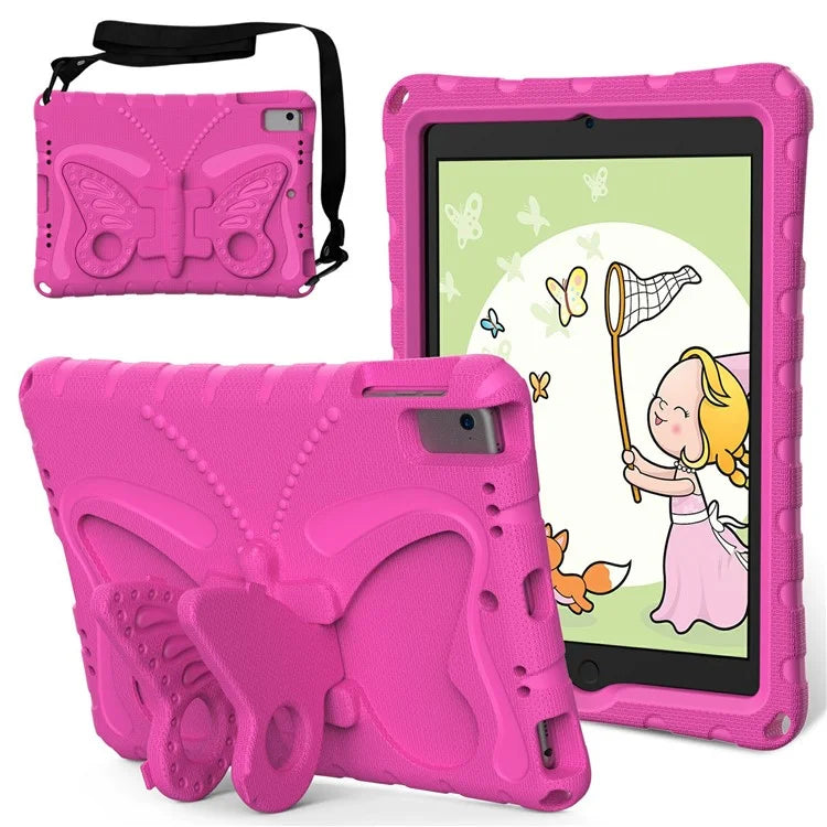 For iPad Air (2013) / Air 2 / iPad 9.7-inch (2017) / (2018) EVA Case Butterfly Kickstand Tablet Cover with Shoulder Strap