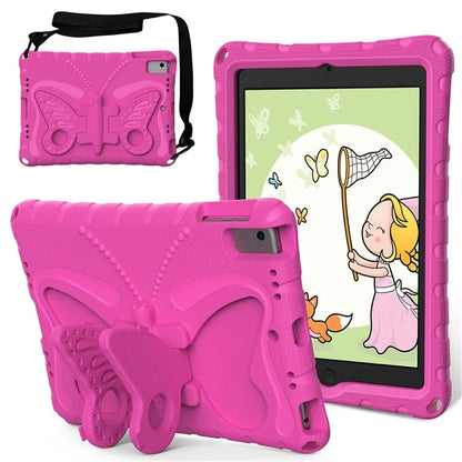 For iPad Air (2013) / Air 2 / iPad 9.7-inch (2017) / (2018) EVA Case Butterfly Kickstand Tablet Cover with Shoulder Strap